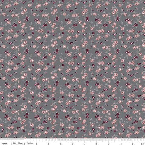 Exquisite Vines C10704 Charcoal - Riley Blake Designs - Floral Flowers Roses Leaves Gray - Quilting Cotton Fabric