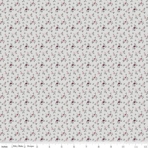 Exquisite Stems C10705 Gray - Riley Blake Designs - Floral Burgundy Pink Flowers on Gray - Quilting Cotton Fabric