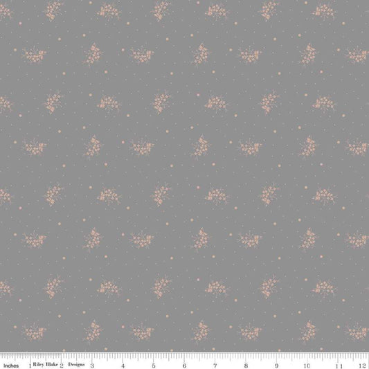 CLEARANCE Exquisite Bouquet SC10707 Dusk SPARKLE - Riley Blake Designs - Floral Flowers Dots Gray with Rose Gold SPARKLE - Quilting Cotton
