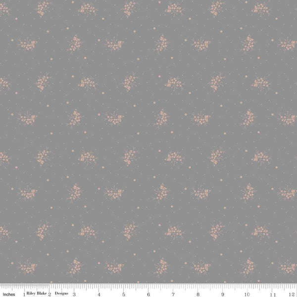 SALE Exquisite Bouquet SC10707 Dusk SPARKLE - Riley Blake Designs - Floral Flowers Dots Gray with Rose Gold SPARKLE - Quilting Cotton