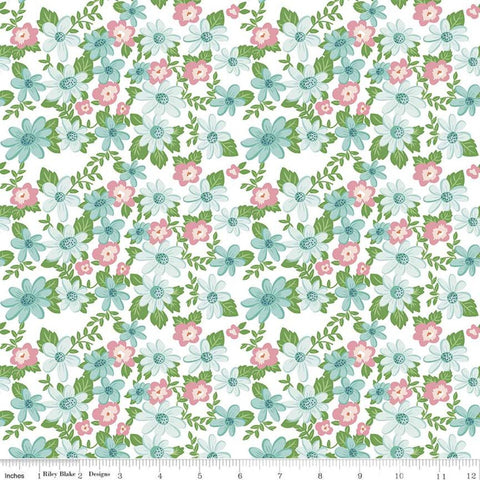 10" End of Bolt - SALE Summer Picnic Main C10750 White - Riley Blake Designs - Floral Flowers - Quilting Cotton