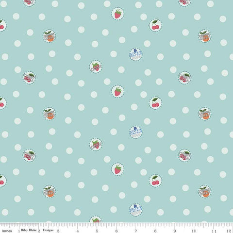 Summer Picnic Bottlecaps C10752 Songbird - Riley Blake Designs - Soda Caps Polka Dots Dotted Blue - Quilting Cotton