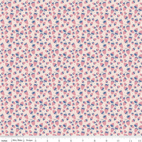SALE Summer Picnic Strawberries C10754 Pink - Riley Blake Designs - Strawberry Blossoms Flowers - Quilting Cotton