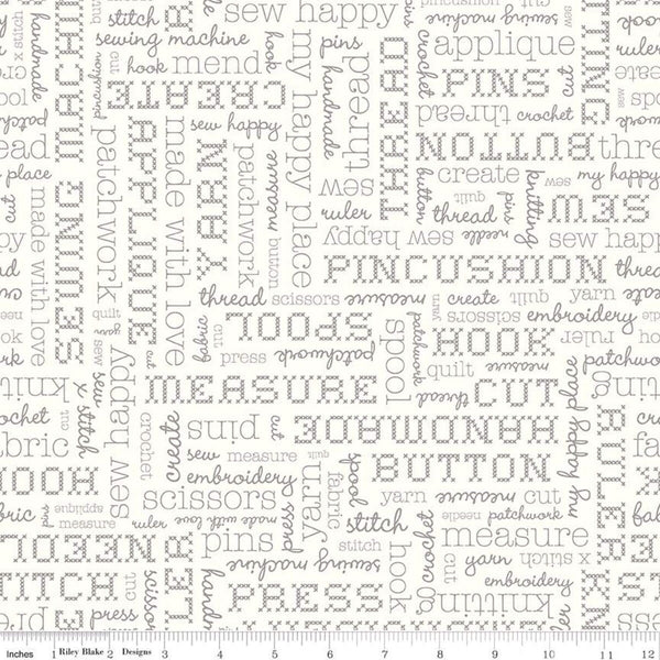 Stitch Text C10921 Cloud - Riley Blake Designs - Sewing Crafting Words Off White - Lori Holt - Quilting Cotton Fabric