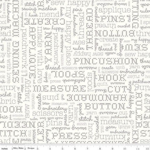 SALE Stitch Text C10921 Cloud - Riley Blake Designs - Sewing Crafting Words Off White - Lori Holt - Quilting Cotton Fabric