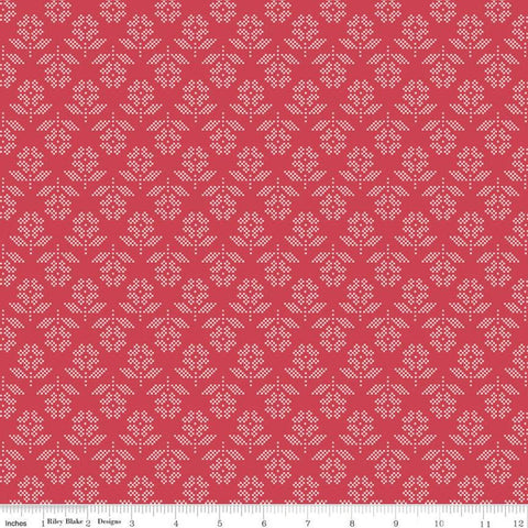 SALE Stitch Flower C10932 Cayenne - Riley Blake Designs - Floral Flowers Red - Lori Holt - Quilting Cotton Fabric