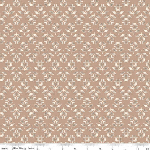 CLEARANCE Stitch Flower C10932 Nutmeg - Riley Blake Designs - Floral Flowers Beige Tan - Lori Holt - Quilting Cotton Fabric