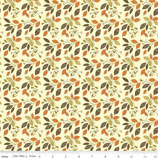 DEAL Adel in Autumn Leaves C10822 Cream - Riley Blake Designs - Fall Leaf Sprigs - Quilting Cotton Fabric
