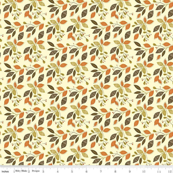 Adel in Autumn Leaves C10822 Cream - Riley Blake Designs - Fall Leaf Sprigs - Quilting Cotton Fabric