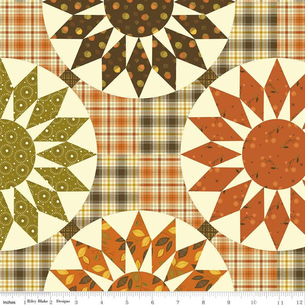 SALE Adel in Autumn Cheater Print CH10830 Multi - Riley Blake Designs - Fall Flowers Floral on Plaid - Quilting Cotton Fabric