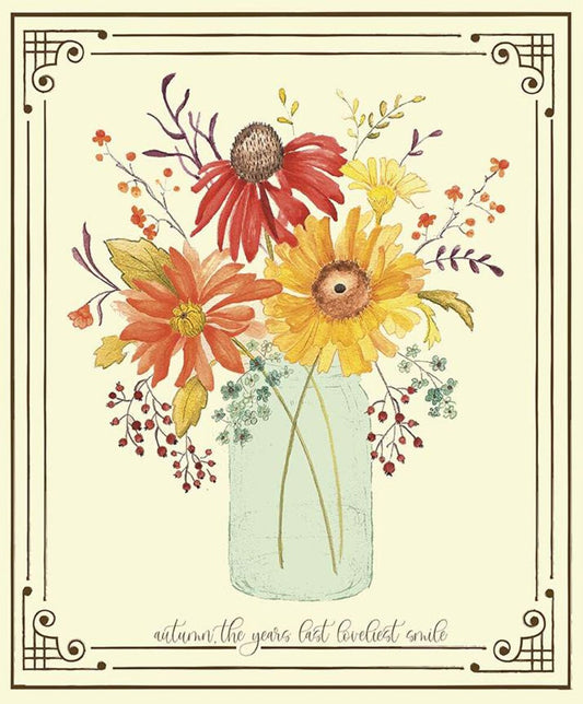 DEAL Adel in Autumn Panel P10829 - Riley Blake Designs - Fall Flowers Floral on Cream DIGITALLY PRINTED - Quilting Cotton Fabric