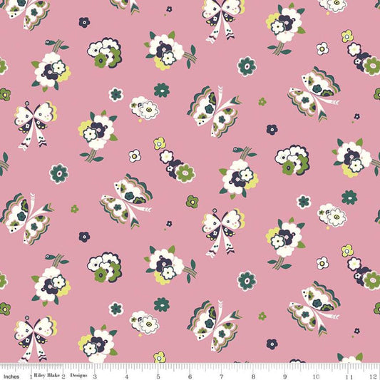 CLEARANCE The Carnaby Collection Retro Indigo Fluttering Floral A 04775944 - Riley Blake - Liberty - Quilting Cotton Fabric