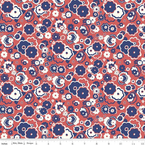 SALE The Carnaby Collection Retro Indigo Cosmos Cloud B 04775945 - Riley Blake - Floral Flowers - Liberty Fabrics - Quilting Cotton Fabric