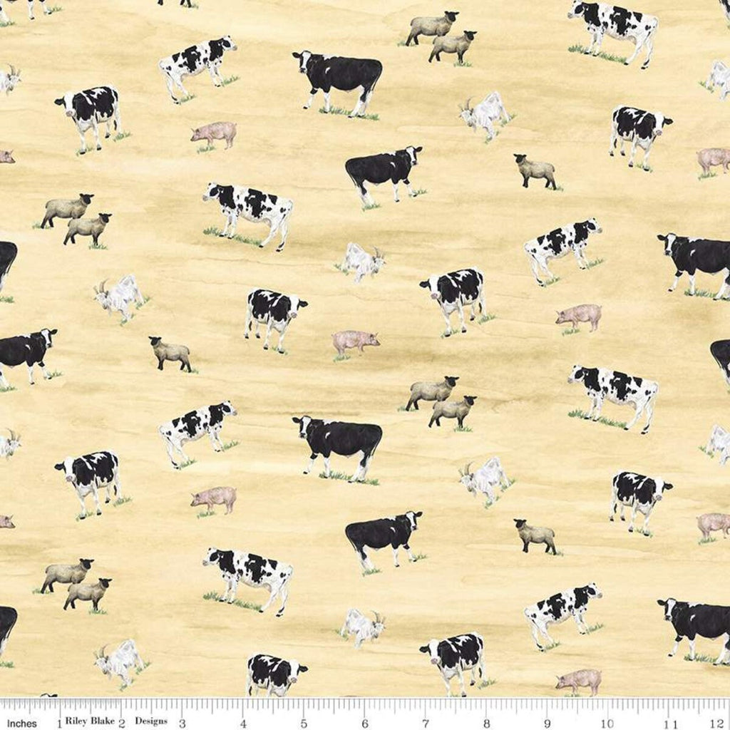 CLEARANCE Barn Quilts Animals CD11051 Wheat - Riley Blake - DIGITALLY PRINTED Cows Sheep Goats Pigs - Quilting Cotton