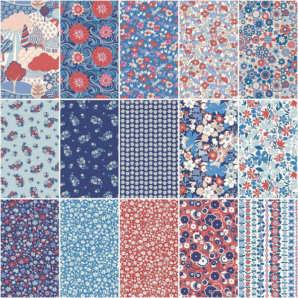 SALE The Carnaby Collection Retro Indigo 2.5-Inch Rolie Polie Jelly Roll 40 pieces Riley Blake Designs - Floral - Quilting Cotton Fabric