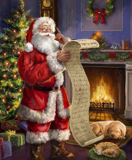 DEAL Christmastime is Here Naughty or Nice Panel P10744 - Riley Blake Designs - Christmas Santa List Tree - Quilting Cotton Fabric