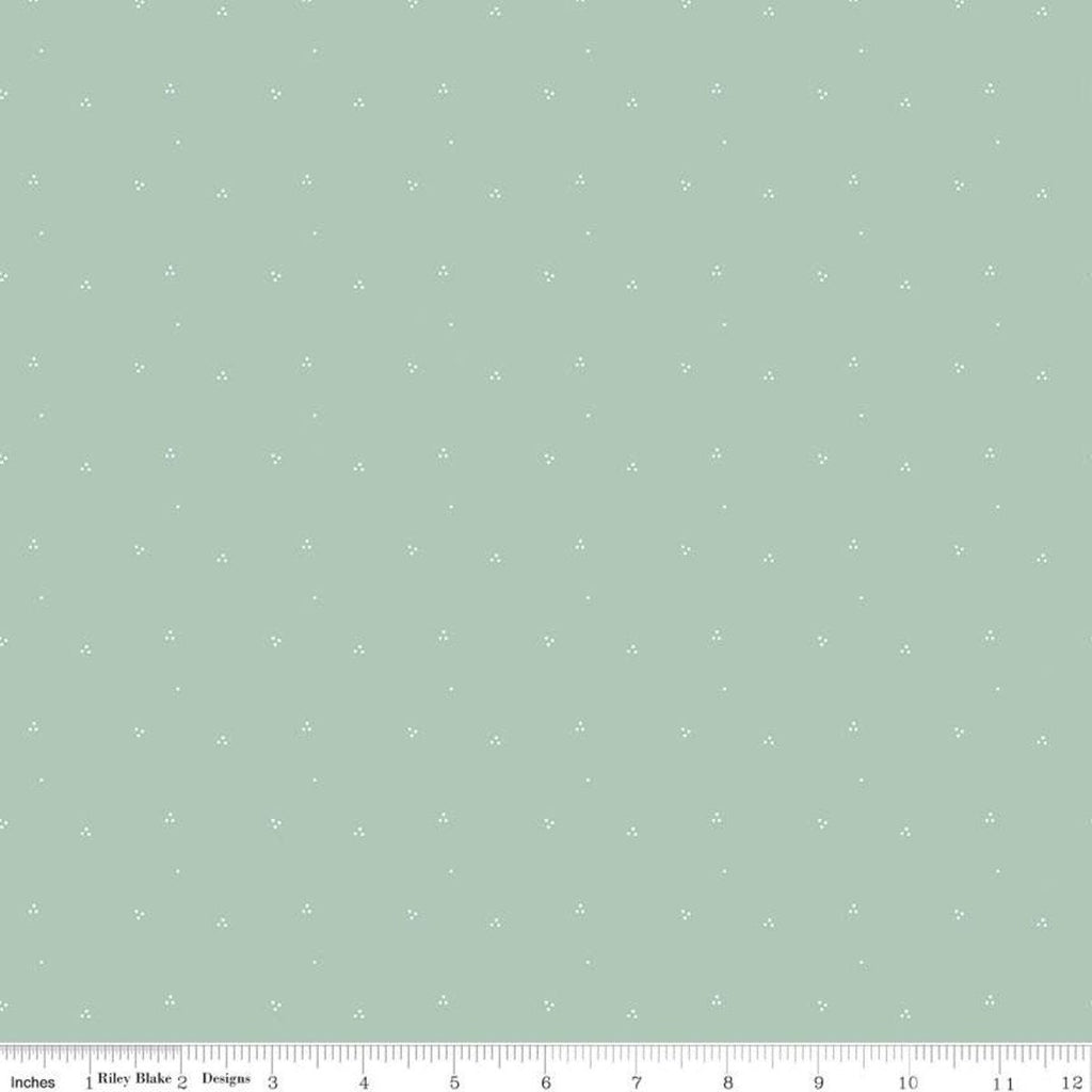 SALE Hidden Cottage Dots C10767 Seafoam - Riley Blake Designs - Off White Pin Dot Dotted Green - Quilting Cotton Fabric