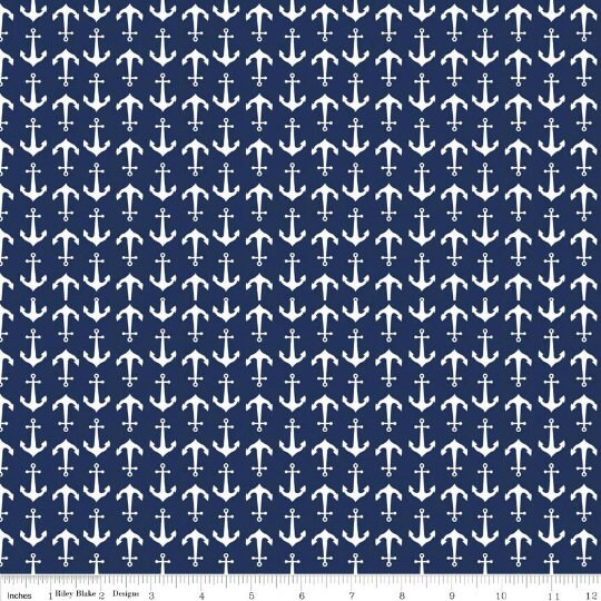 SALE KNIT Anchors K564 Blue - Riley Blake Designs - Patriotic Blue - Jersey KNIT Cotton Stretch Fabric