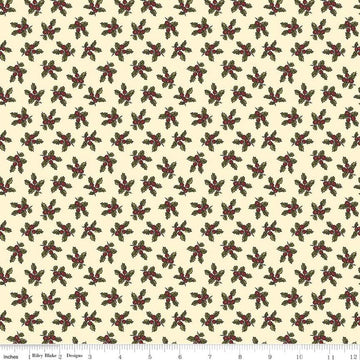 SALE Christmas at Buttermilk Acres Holly C10903 Cream - Riley Blake Designs - Berries Green Leaves on Cream - Quilting Cotton Fabric