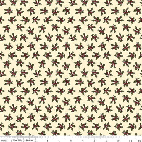SALE Christmas at Buttermilk Acres Holly C10903 Cream - Riley Blake Designs - Berries Green Leaves on Cream - Quilting Cotton Fabric