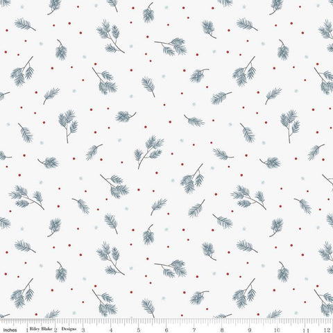 SALE Winterland Spruce C10711 Off White - Riley Blake Designs - Pine Sprigs Snowflakes Dots  - Quilting Cotton Fabric