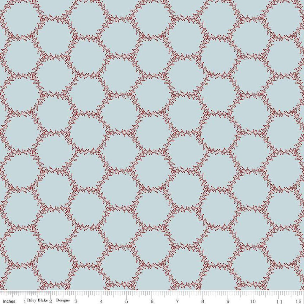 29" End of Bolt Piece - CLEARANCE Winterland Hexi Holly C10712 Sky - Riley Blake-Berry Sprigs Hexagons Geometric Blue-Quilting Cotton Fabric