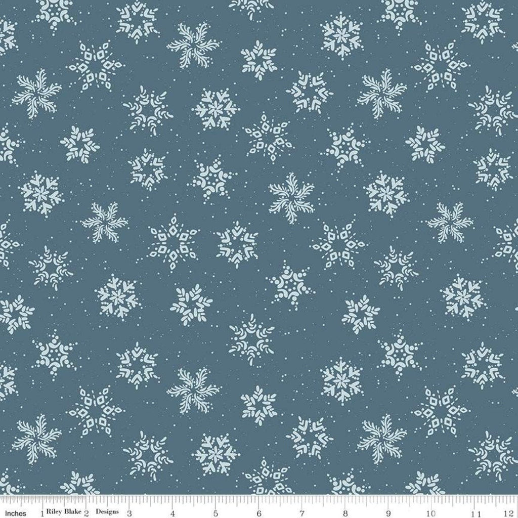 SALE Winterland Snowflakes C10713 Colonial - Riley Blake Designs - Snow Snowflake Dots Blue - Quilting Cotton Fabric