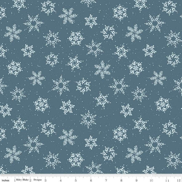 CLEARANCE Winterland Snowflakes C10713 Colonial - Riley Blake Designs - Snow Snowflake Dots Blue - Quilting Cotton Fabric