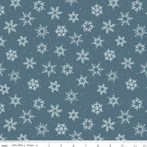 SALE Winterland Snowflakes C10713 Colonial - Riley Blake Designs - Snow Snowflake Dots Blue - Quilting Cotton Fabric