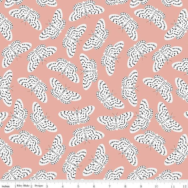 SALE Spotted Butterflies C10841 Salmon - Riley Blake Designs - White Butterflies with Black Spots on Orange Pink - Quilting Cotton Fabric