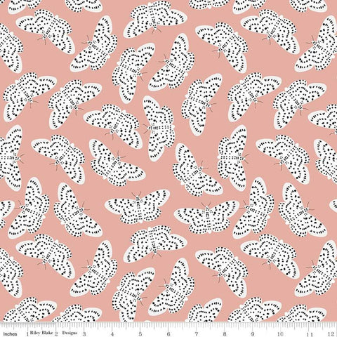 SALE Spotted Butterflies C10841 Salmon - Riley Blake Designs - White Butterflies with Black Spots on Orange Pink - Quilting Cotton Fabric
