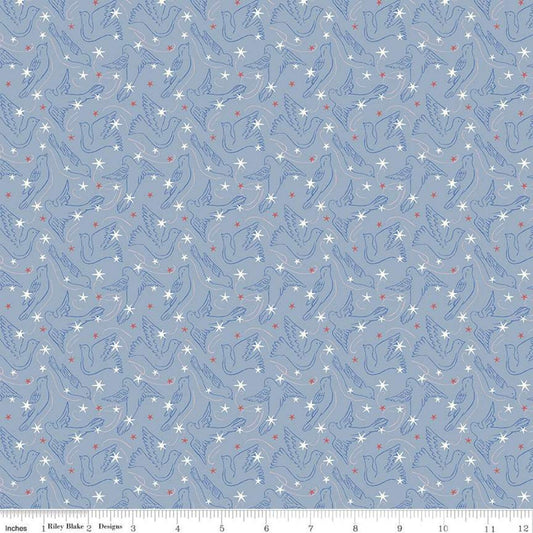 18" End of Bolt - DEAL The Merry and Bright Collection Dove Star B 04775931 Blue - Riley Blake - Christmas - Liberty Quilting Cotton Fabrics