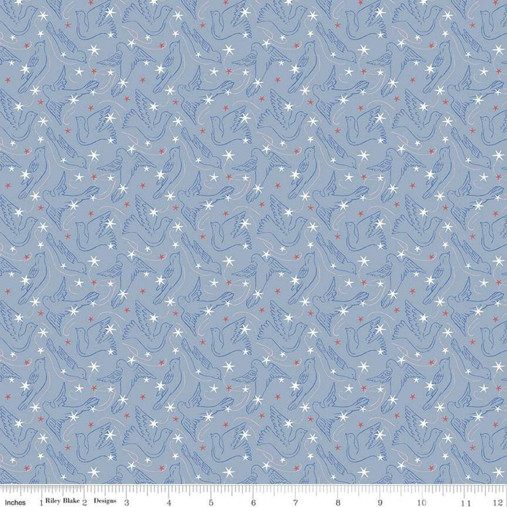 SALE The Merry and Bright Collection Dove Star B 04775931 Blue - Riley Blake Designs - Christmas - Liberty Fabrics  - Quilting Cotton Fabric