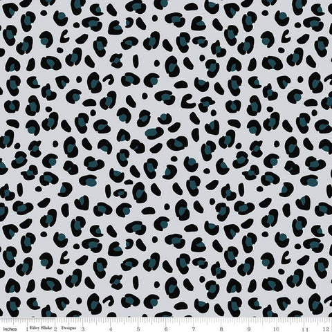 CLEARANCE Spotted Leopard C10843 Teal - Riley Blake Designs - Black Green Leopard Spots on Gray - Quilting Cotton Fabric