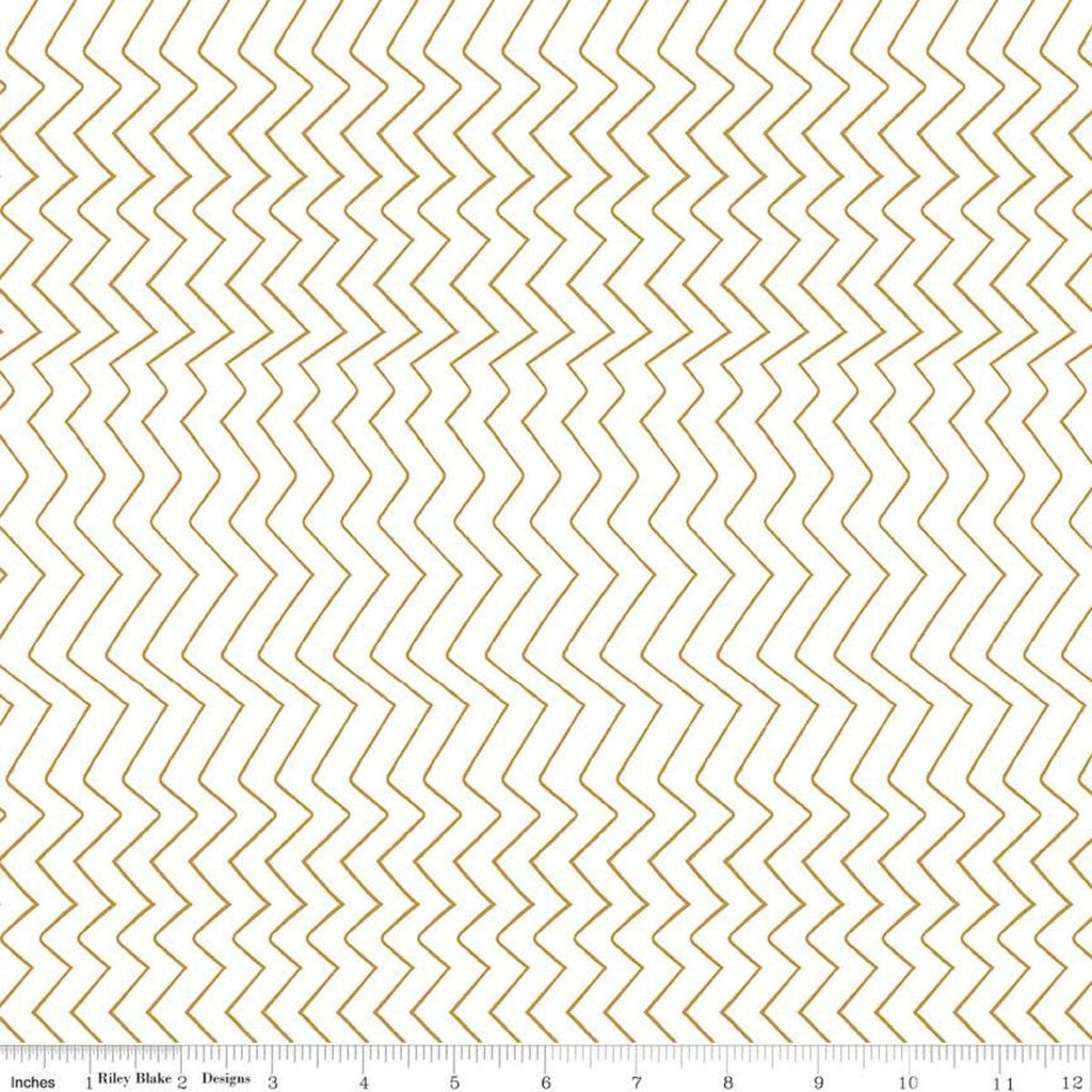 SALE Spotted Zig Zag SC10845 Gold SPARKLE - Riley Blake - Geometric Stripes Antique Gold SPARKLE on White - Quilting Cotton Fabric