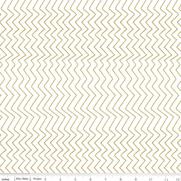 CLEARANCE Spotted Zig Zag SC10845 Gold SPARKLE - Riley Blake - Geometric Stripes Antique Gold SPARKLE on White - Quilting Cotton Fabric