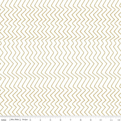 SALE Spotted Zig Zag SC10845 Gold SPARKLE - Riley Blake - Geometric Stripes Antique Gold SPARKLE on White - Quilting Cotton Fabric