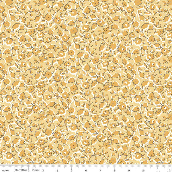 CLEARANCE Stitch Grandma's Sofa C10922 Beehive - Riley Blake  - Floral Flowers Gold Off White - Lori Holt - Quilting Cotton