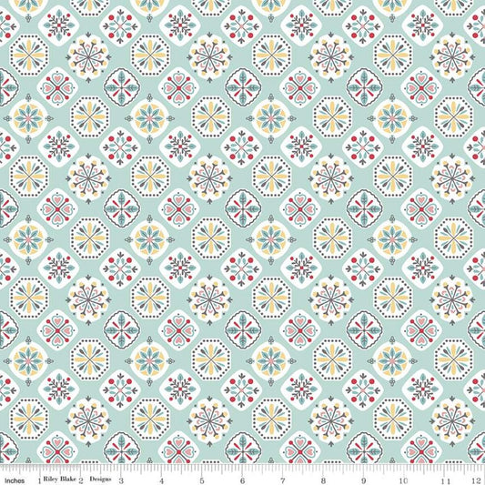 SALE Stitch Applique C10923 Songbird - Riley Blake Designs - Floral Flowers Medallions Geometric Blue - Lori Holt - Quilting Cotton Fabric