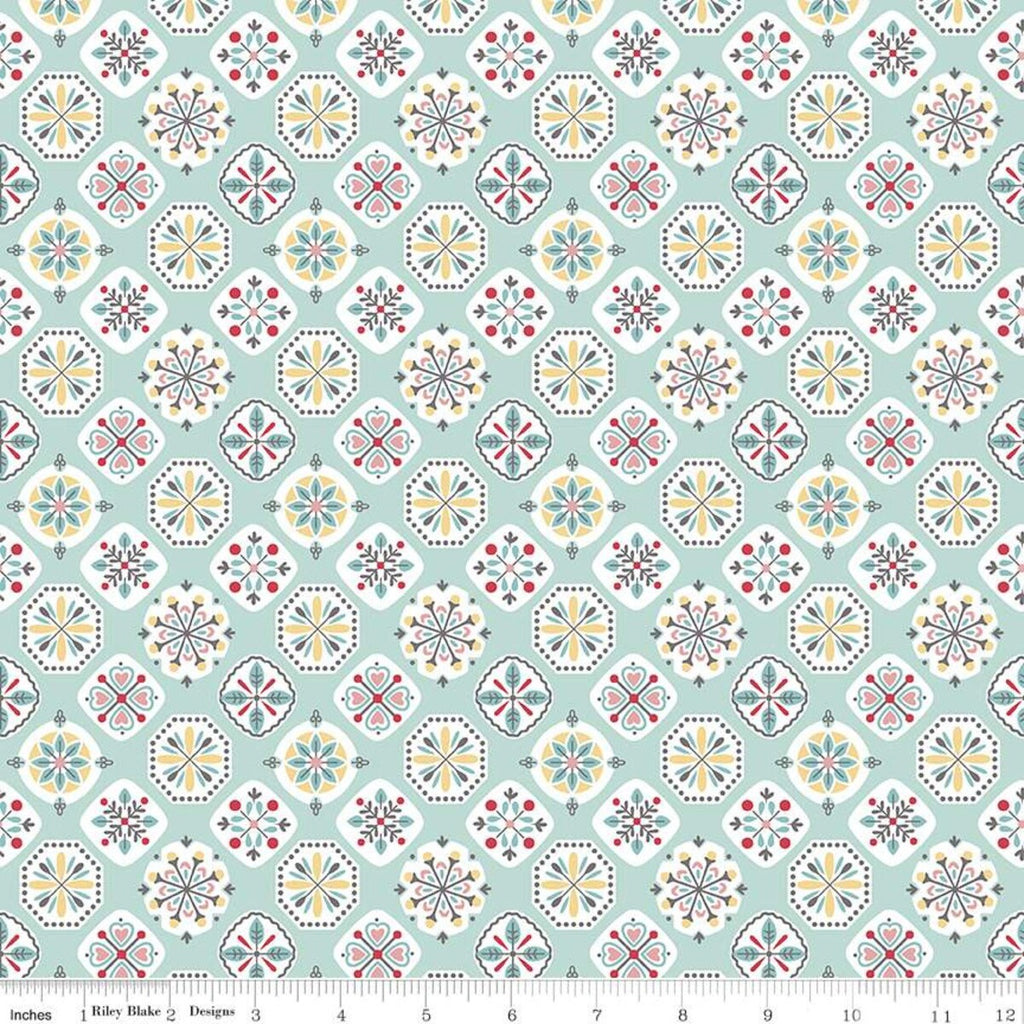 SALE Stitch Applique C10923 Songbird - Riley Blake Designs - Floral Flowers Medallions Geometric Blue - Lori Holt - Quilting Cotton Fabric