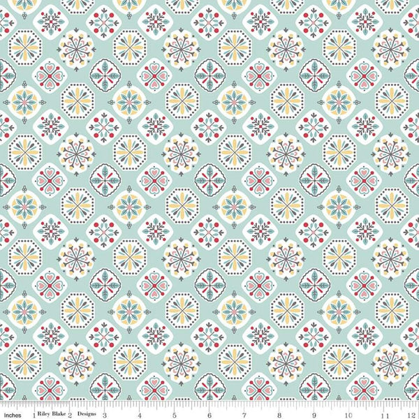 SALE Stitch Applique C10923 Songbird - Riley Blake Designs - Floral Flowers Medallions Geometric Blue - Lori Holt - Quilting Cotton Fabric