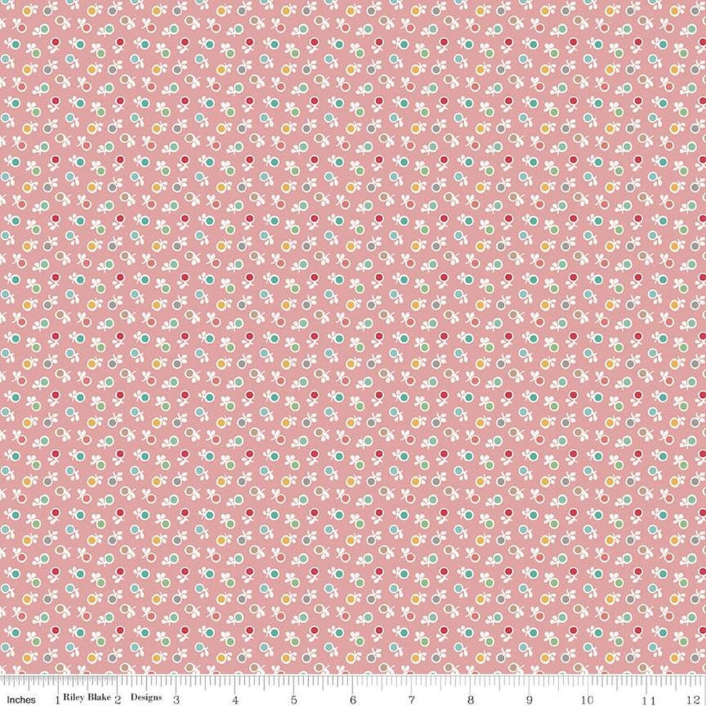 SALE Stitch Ditsy C10931 Coral - Riley Blake Designs - Floral Flowers Orange Pink - Lori Holt - Quilting Cotton Fabric