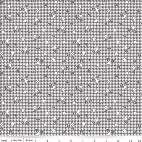 CLEARANCE Stitch Houndstooth C10934 Steel - Riley Blake Designs - Floral Flowers on Houndstooth Gray White - Quilting Cotton Fabric