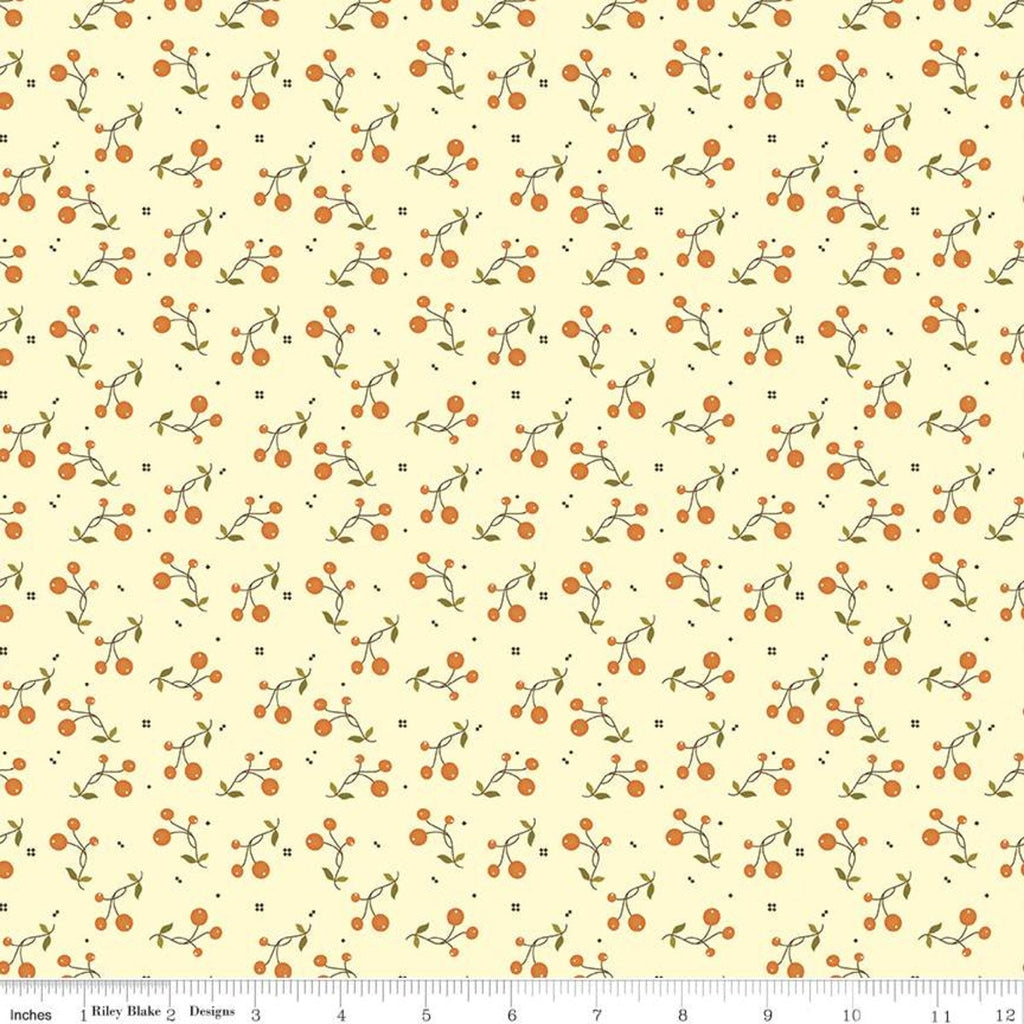 Adel in Autumn Berries C10823 Cream - Riley Blake Designs - Fall Leaves Berry Sprigs - Quilting Cotton Fabric