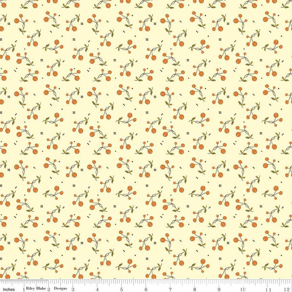 23" End of Bolt - SALE Adel in Autumn Berries C10823 Cream - Riley Blake Designs - Fall Leaves Berry Sprigs - Quilting Cotton Fabric