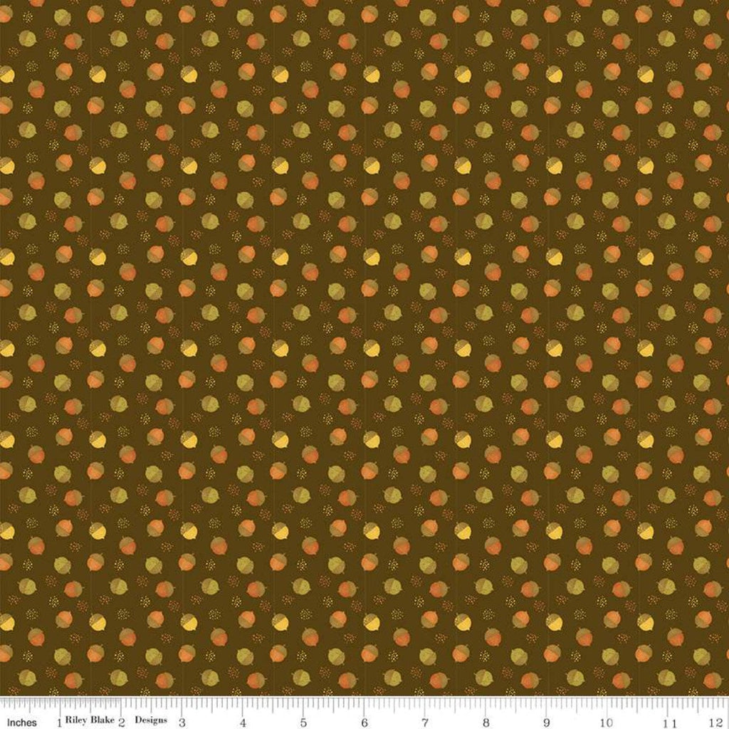 17" End of Bolt Piece - SALE Adel in Autumn Acorns C10824 Chocolate - Riley Blake Designs - Fall Acorn Dots Brown - Quilting Cotton Fabric
