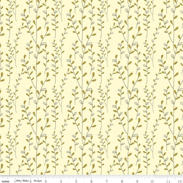 33" End of Bolt - SALE Adel in Autumn Vines C10826 Cream - Riley Blake Designs - Fall Leaves Green - Quilting Cotton Fabric