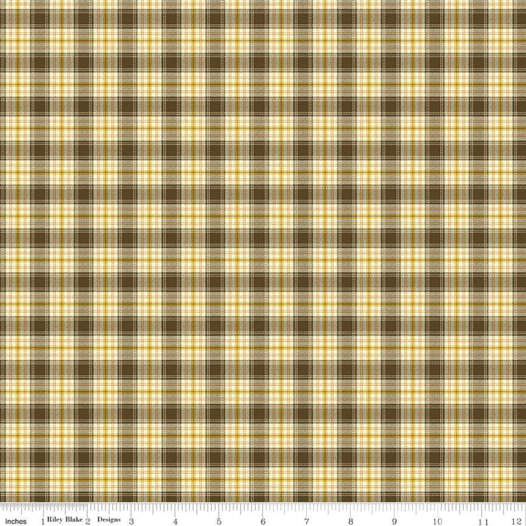 24" End of Bolt Piece - SALE Adel in Autumn Plaid C10828 Chocolate - Riley Blake Designs - Fall Brown Gold Cream - Quilting Cotton Fabric