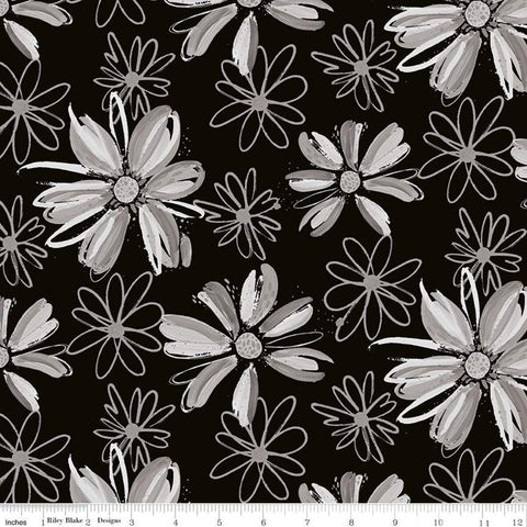 SALE KNIT Flowers KD11241 Black - Riley Blake Designs - Etta Vee - Floral Daisies - Digitally Printed Jersey KNIT Cotton Stretch Fabric