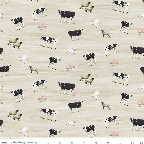 SALE Barn Quilts Animals CD11051 Parchment - Riley Blake - DIGITALLY PRINTED Cows Sheep Goats Pigs - Quilting Cotton